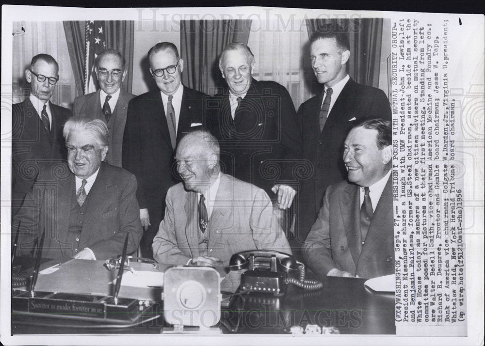 1956 Press Photo President Eisenhower, John Lewis, &amp; Benjamin Fairless - Historic Images
