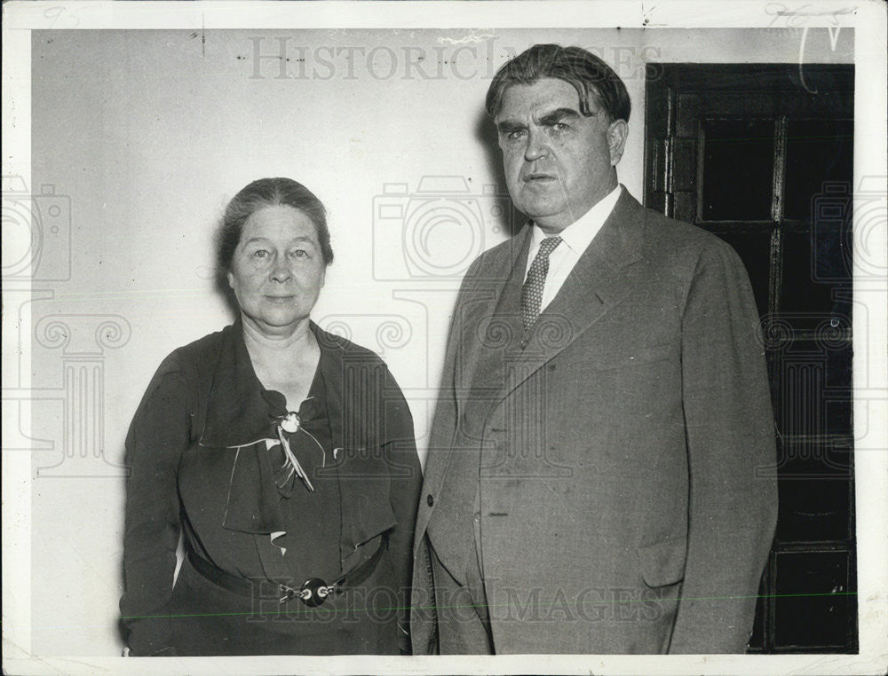 1934 Press Photo John L. Lewis &amp; Wife S.S. Washington New York - Historic Images