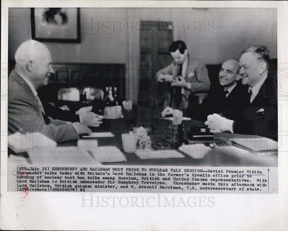 1963 Press Photo Khrushchev &amp; Hailsham Meet Before Nuclear Talk Session - Historic Images