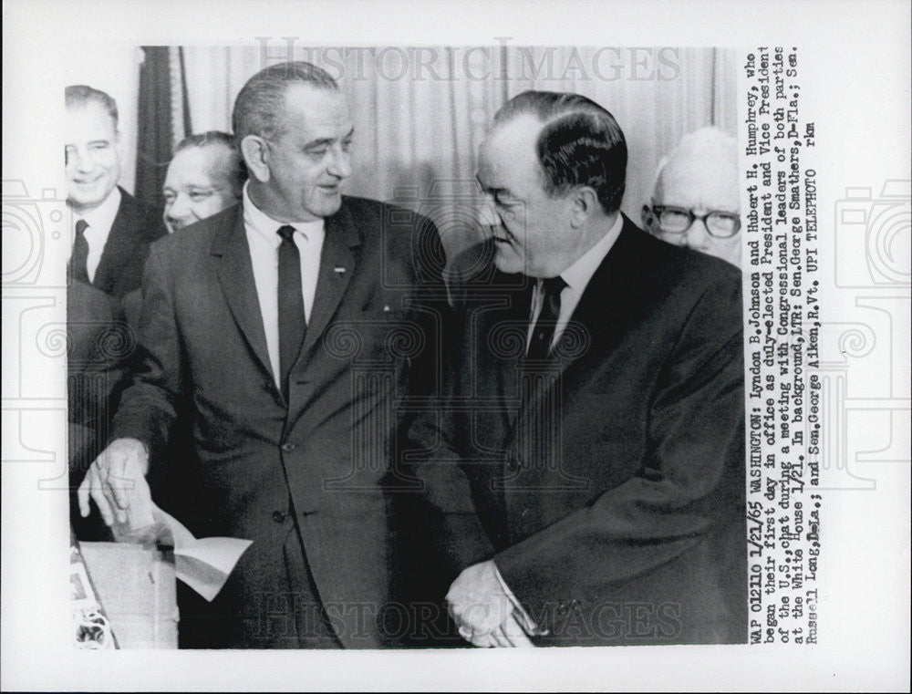 1965 Press Photo Lyndon B. Johnson and Hubert H. Humphry - Historic Images