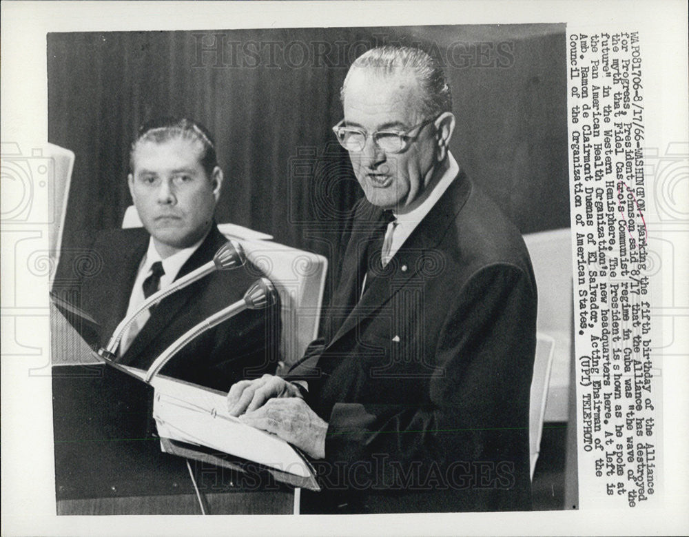 1966 Press Photo  Pres Johnson speaking at the Pan American Health Organization&#39;s HQ - Historic Images