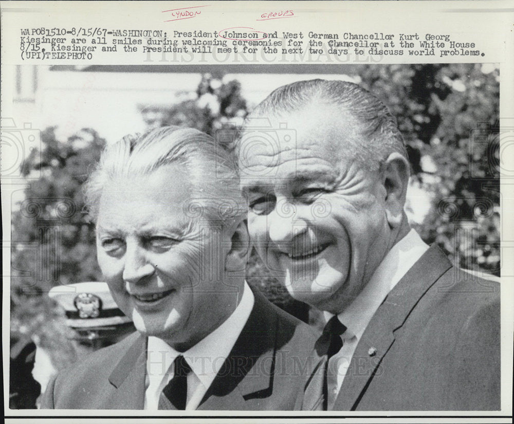 1967 Press Photo Pres Johnson &amp; West German Chancellor Kurt Georg Kiesinger - Historic Images