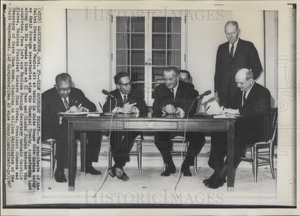 1967 Press Photo Pres Johnson w/ Mexico&#39;s Pres Gustavo Diaz Ordaz at the Rose Garden - Historic Images