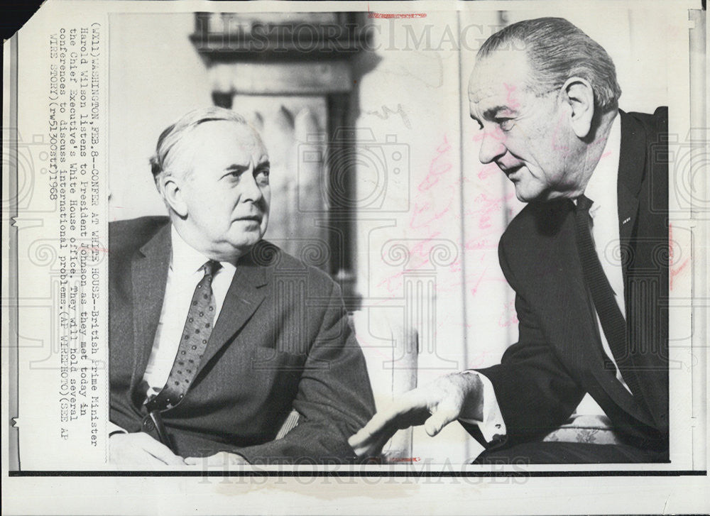 1968 Press Photo President Johnson Confers with British Prime Minister - Historic Images