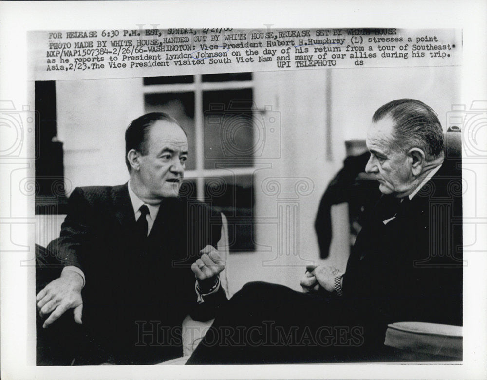 1966 Press Photo President Johnson &amp; Vice President Hubert H. Humphrey - Historic Images