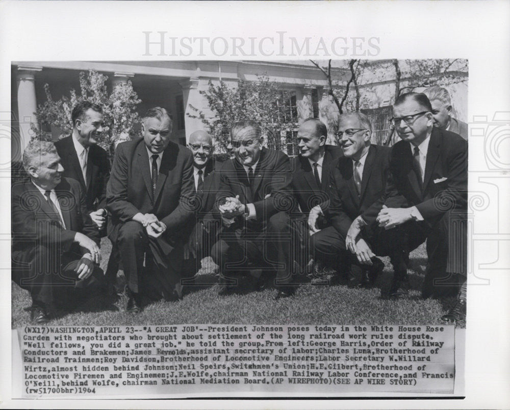 1964 Press Photo President Johnson Poses in White House Rose Garden - Historic Images