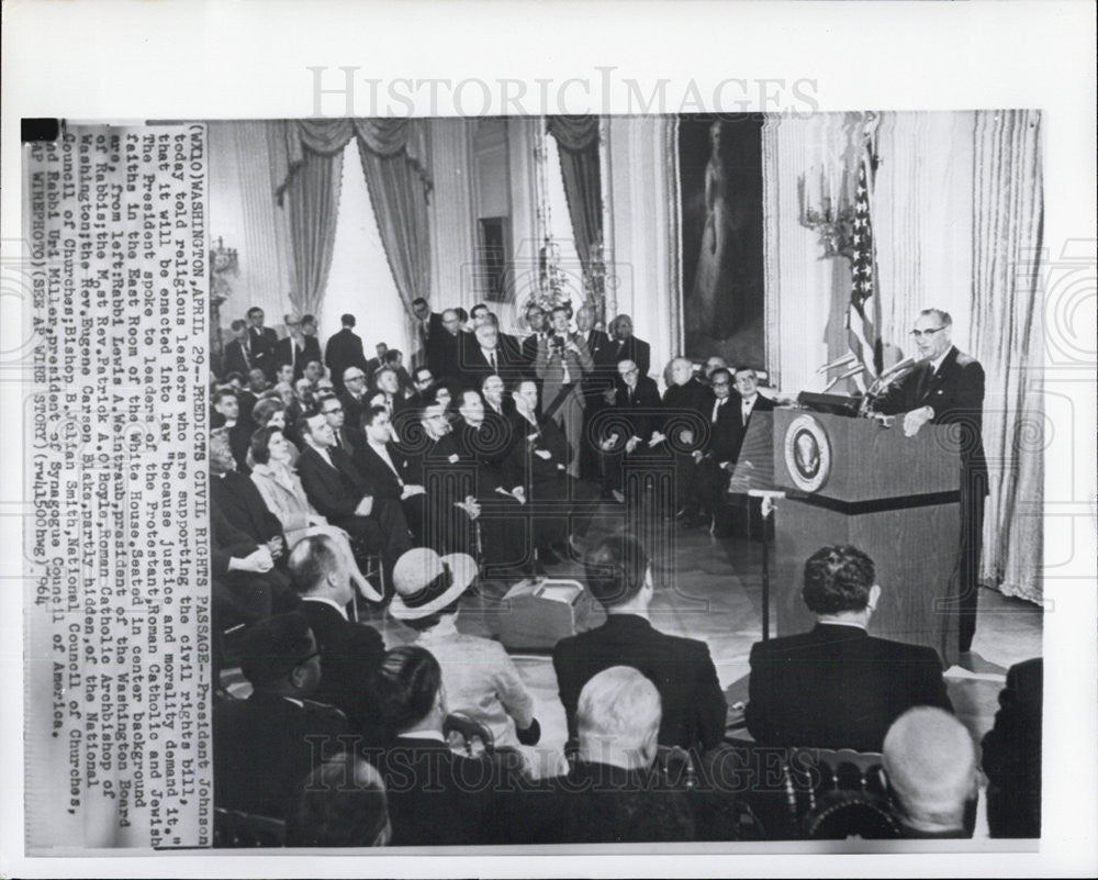 1964 Press Photo President Johnson speaking to religious leaders - Historic Images