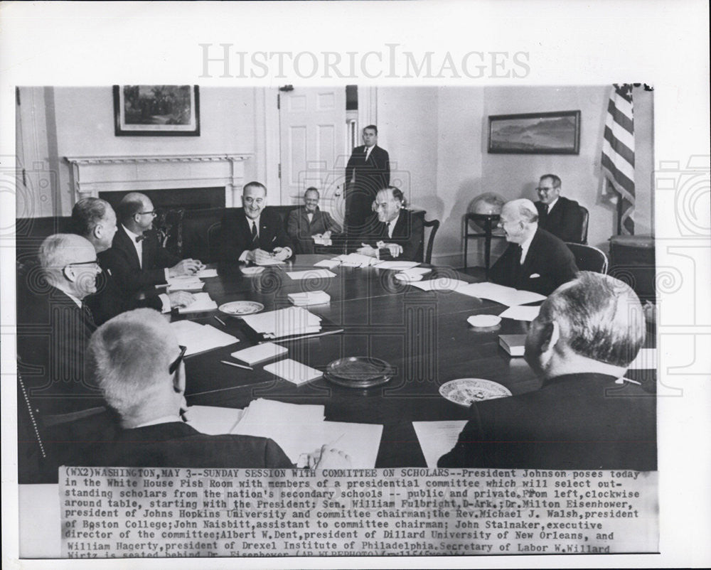 1964 Press Photo President Johnson, Dr. Milton Eisenhower, Rev. Michael J. Walsh - Historic Images