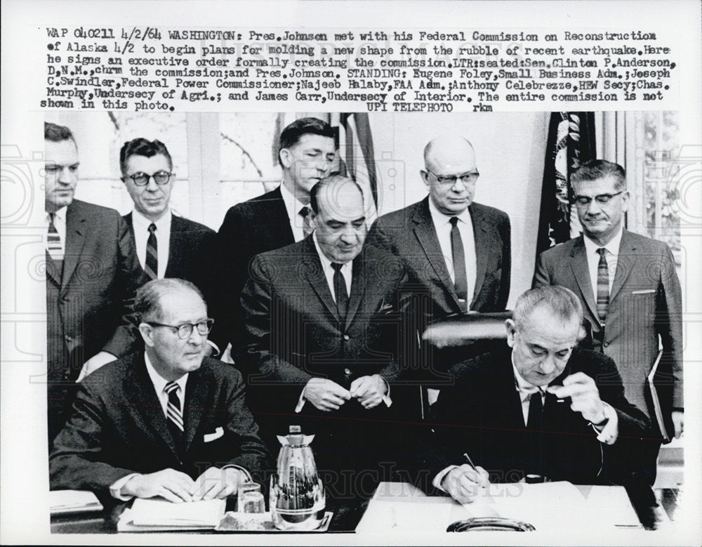 1964 Press Photo Pres. Johnson, Eugene Foley, Joseph C. Swindler, Najeeb Halaby - Historic Images