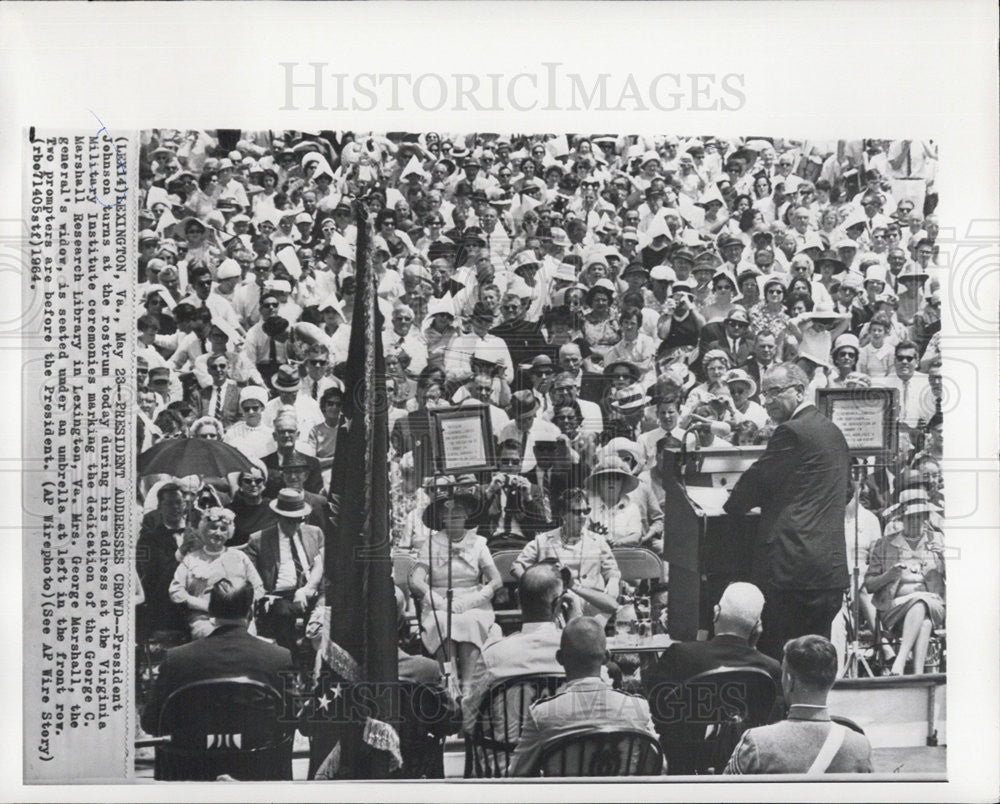 1964 Press Photo President Johnson at the Virginia Military Institute Ceremonies - Historic Images