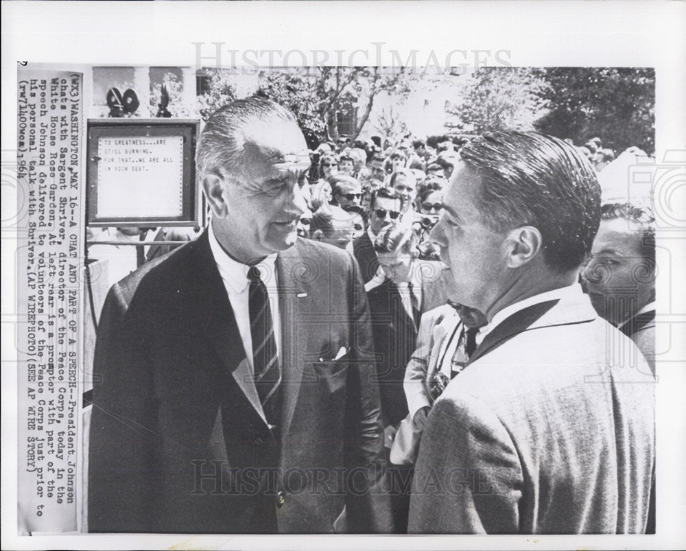 1964 Press Photo President Johnson with Sargent Shriver, Dir. of Peace Corps - Historic Images