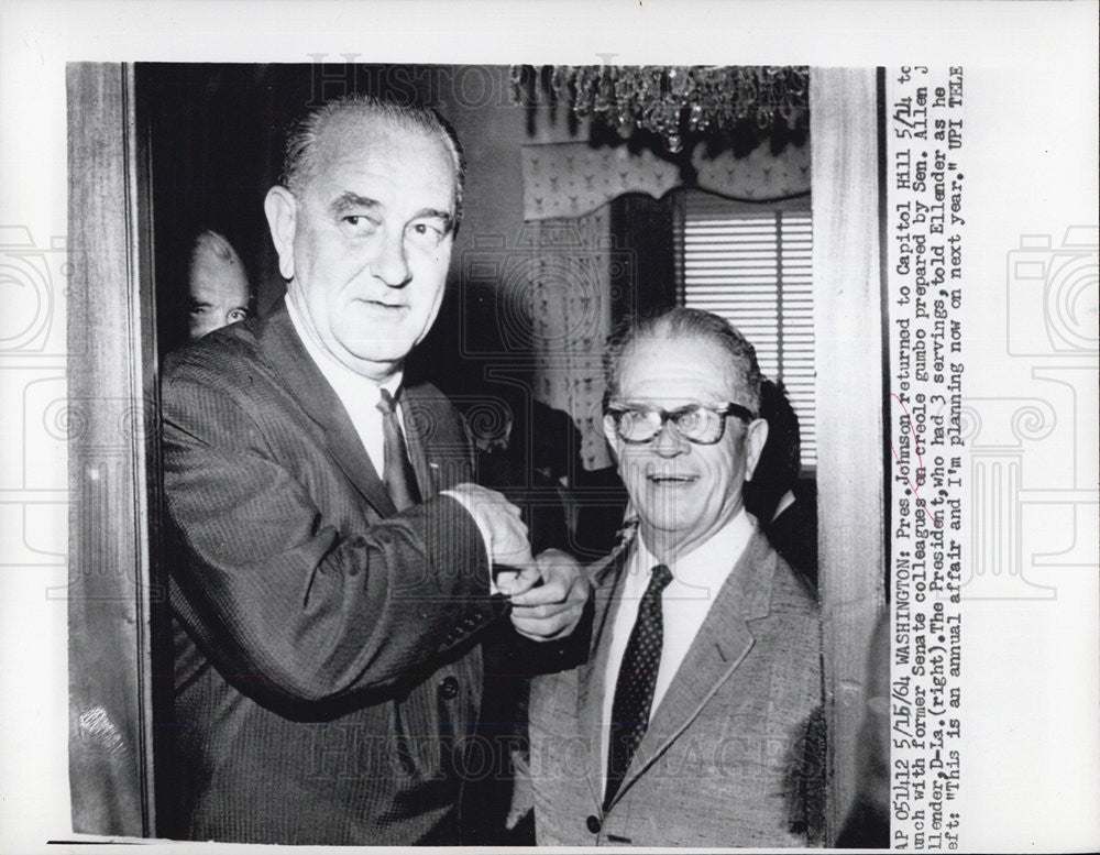 1964 Press Photo Pres. Johnson with Sen. Allen J. Ellender - Historic Images