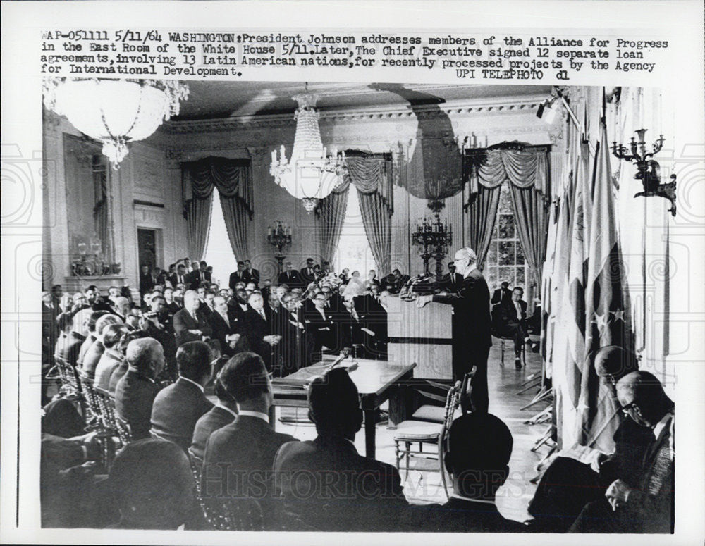 1964 Press Photo President Johnson addresses Alliance for Progress - Historic Images