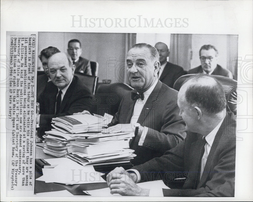 1964 Press Photo President Johnson, Sec. of State Dean Rusk, Douglas Dillon - Historic Images