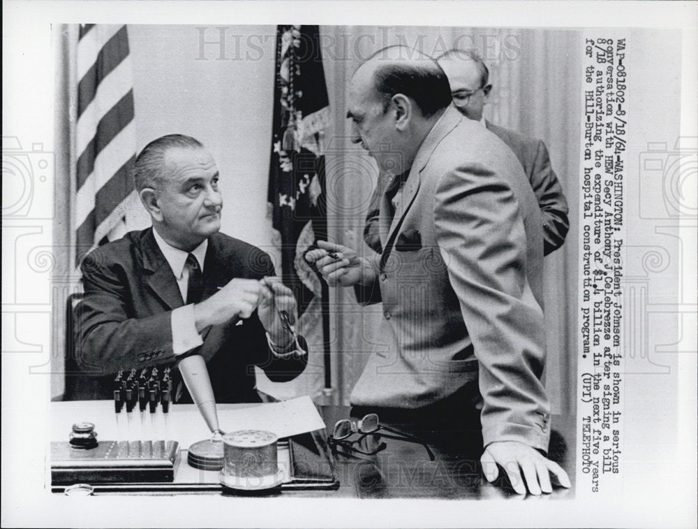 1964 Press Photo President Johnson with HEW Sec. Anthony J. Celebrezza - Historic Images