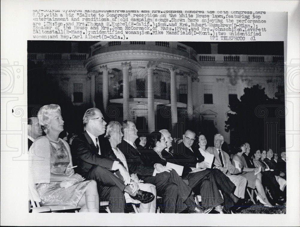 1964 Press Photo Pres. Johnson, Sen. &amp; Mrs. Thomas Kuchel, Sen. &amp; Mrs. Humphrey - Historic Images