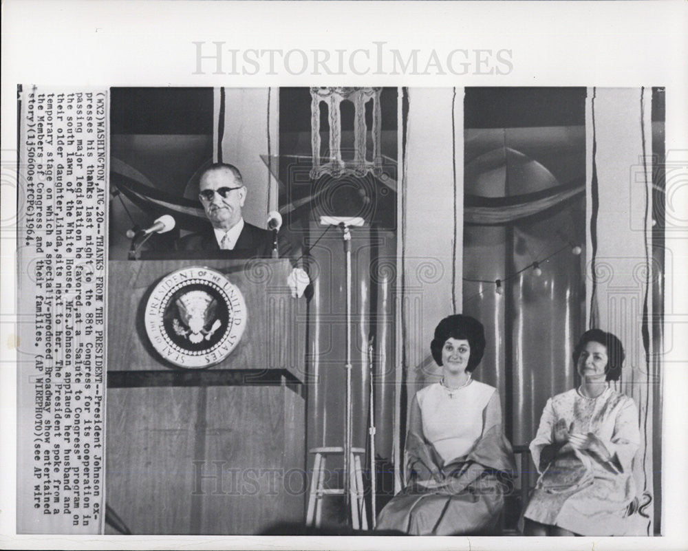 1964 Press Photo President Johnson, Mrs. Johnson and daughter Linda - Historic Images