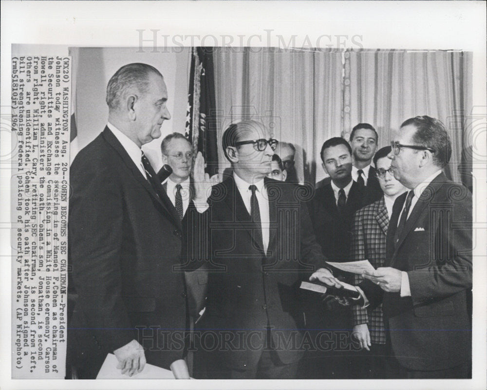 1964 Press Photo President Johnson, Manuel F. Cohen, Carson Howell - Historic Images