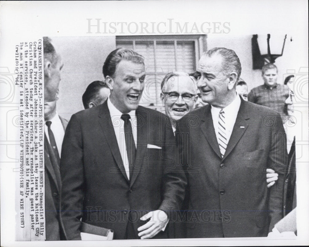 1964 Press Photo Evangelist Billy Graham and President Johnson - Historic Images