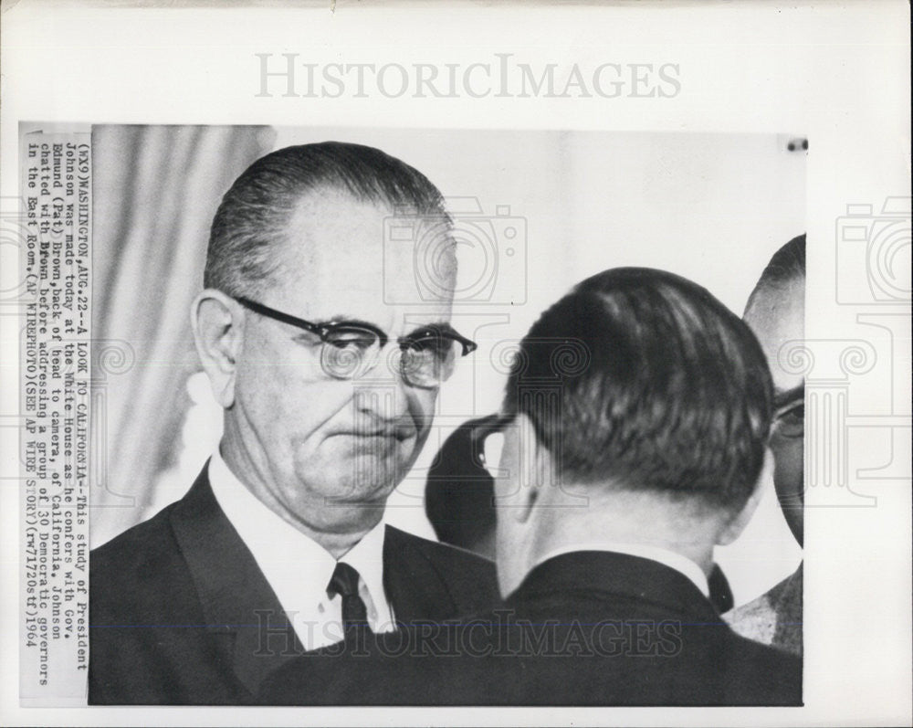 1964 Press Photo President Johnson with Gov . Edmund Brown - Historic Images