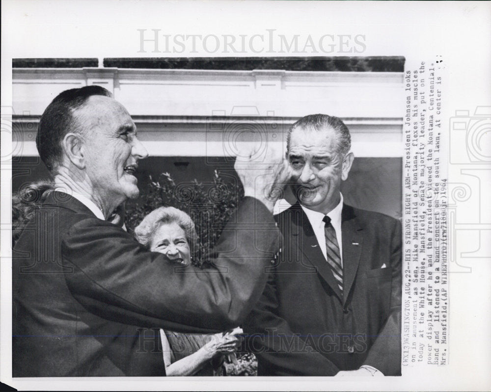 1964 Press Photo President Johnson, Sen Mike Mansfield &amp; Mrs. Mansfield - Historic Images