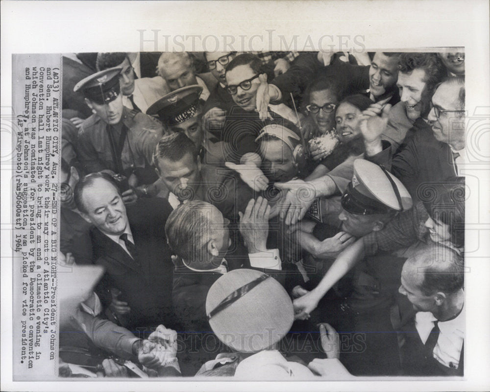 1964 Press Photo President Johnson &amp; Sen. Hubert Humphrey at Atlantic City - Historic Images