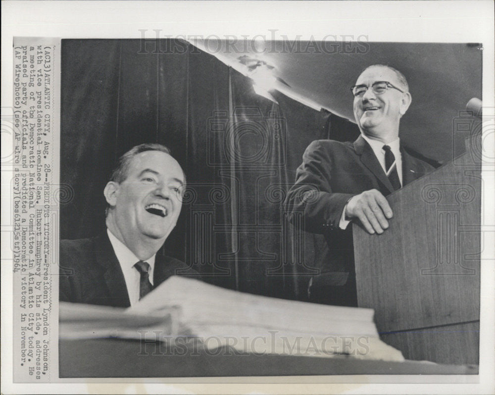 1964 Press Photo President Lyndon Johnson and Sen. Hubert Humphry - Historic Images