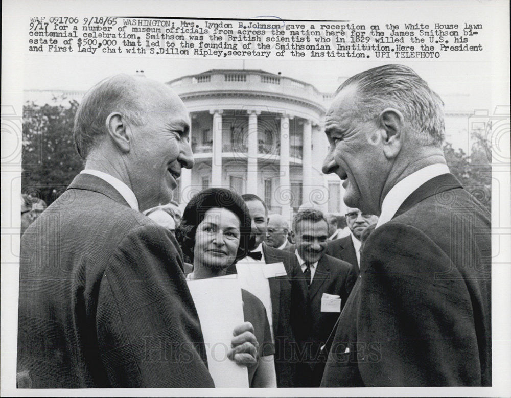 1965 Press Photo President and Mrs. Johnson and S. Dillon Ripley - Historic Images