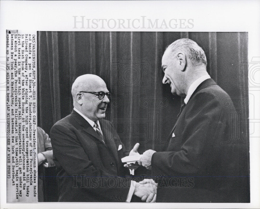 1965 Press Photo President Johnson and Stuart T. Sanders - Historic Images