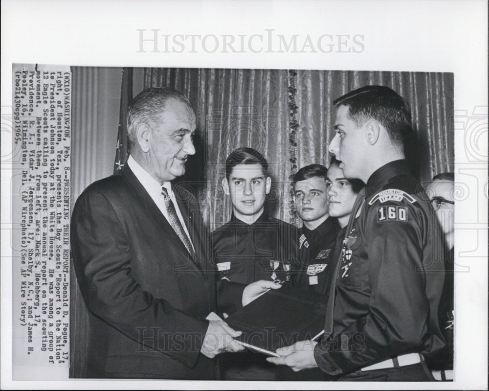 1965 Press Photo President Johnson, Donald D. Pegue, Mark S. Hechberg - Historic Images