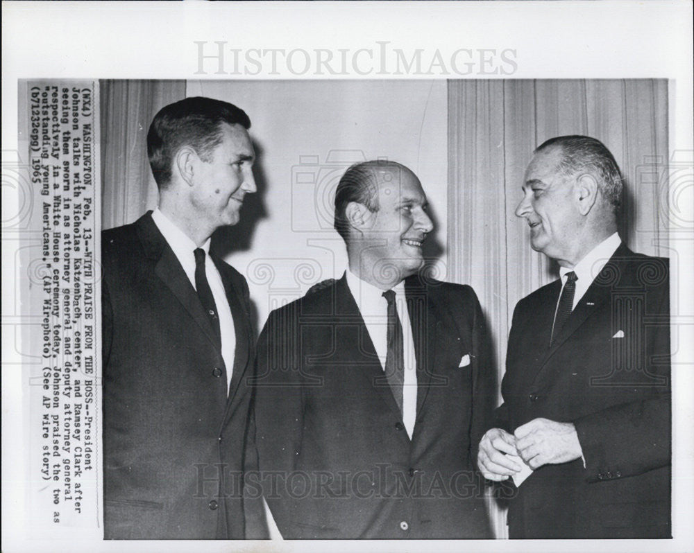 1965 Press Photo President Johnson, Nicholas Katzenbach and Ramsey Clark - Historic Images