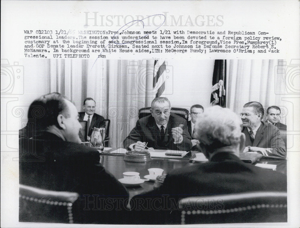 1965 Press Photo President Johnson, VP. Humphrey, Everett Dirksen, - Historic Images