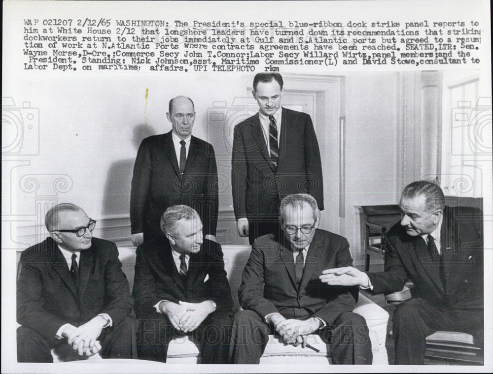 1965 Press Photo President Johnson, Sen. Wayne Morse, Secy. John Connor, - Historic Images