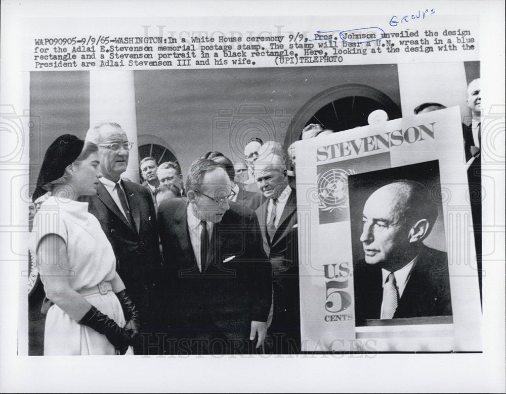 1965 Press Photo President and Mrs. Johnson and Adlai Stevenson III - Historic Images