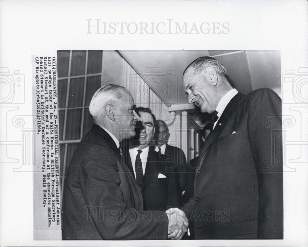 1966 Press Photo President Johnson, Michael Stewart, and Denis Healey - Historic Images