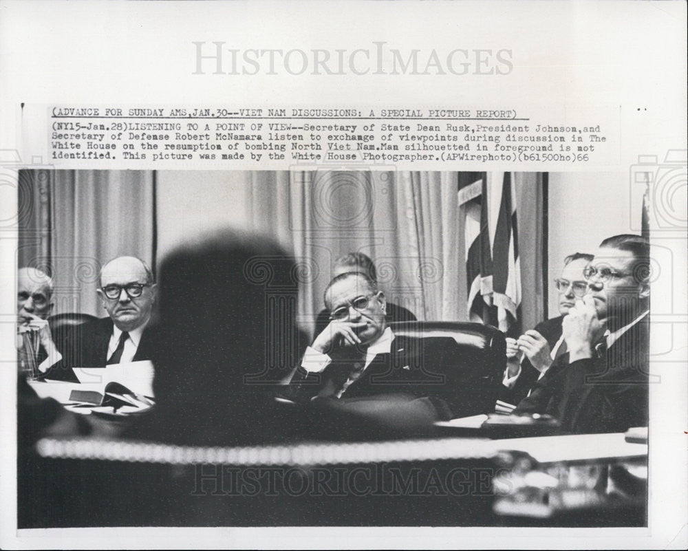 1966 Press Photo President Johnson, Dean Rusk and Robert McNamara - Historic Images