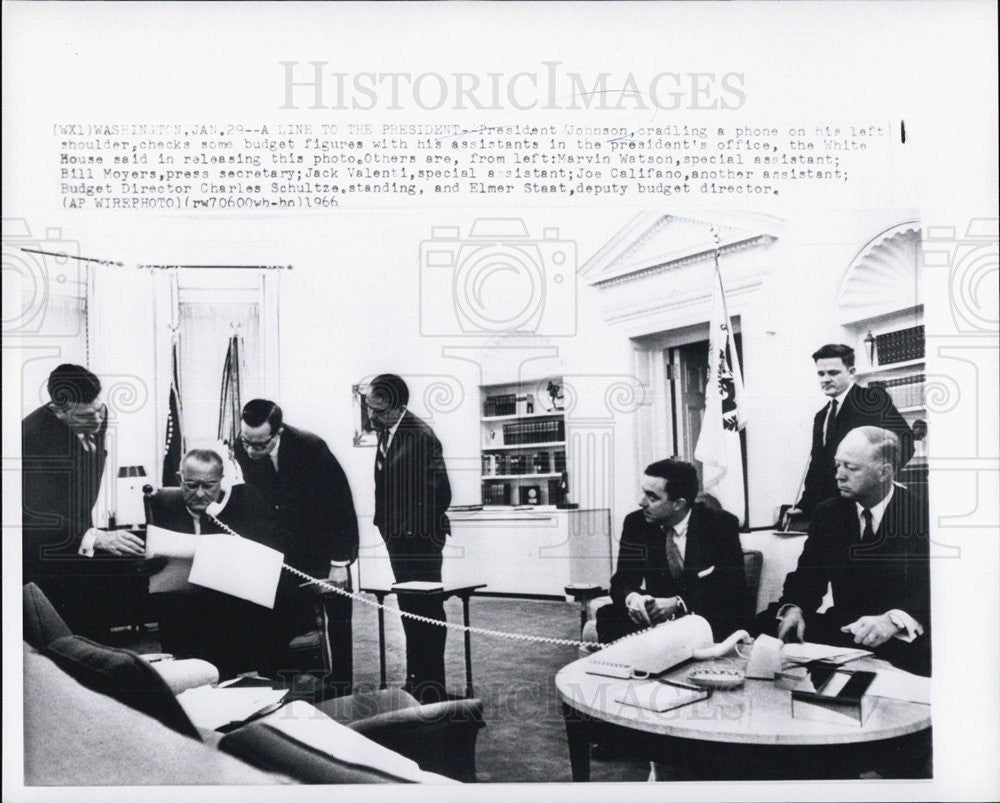 1966 Press Photo President Johnson, Marvin Watson, Bill Moyers, John Valenti - Historic Images