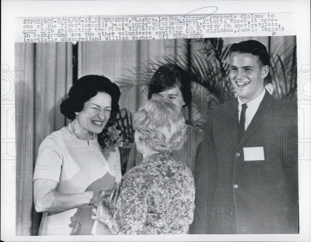 1965 Press Photo Mrs. Lyndon Johnson, Pamela Teggatz and Willian Wagner - Historic Images