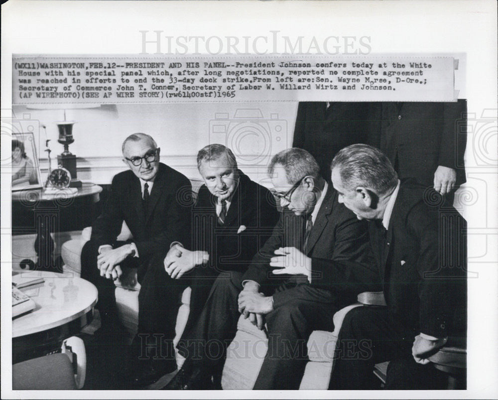 1965 Press Photo President Johnson, Wayne Morse, John Conner and W Willard Wirtz - Historic Images