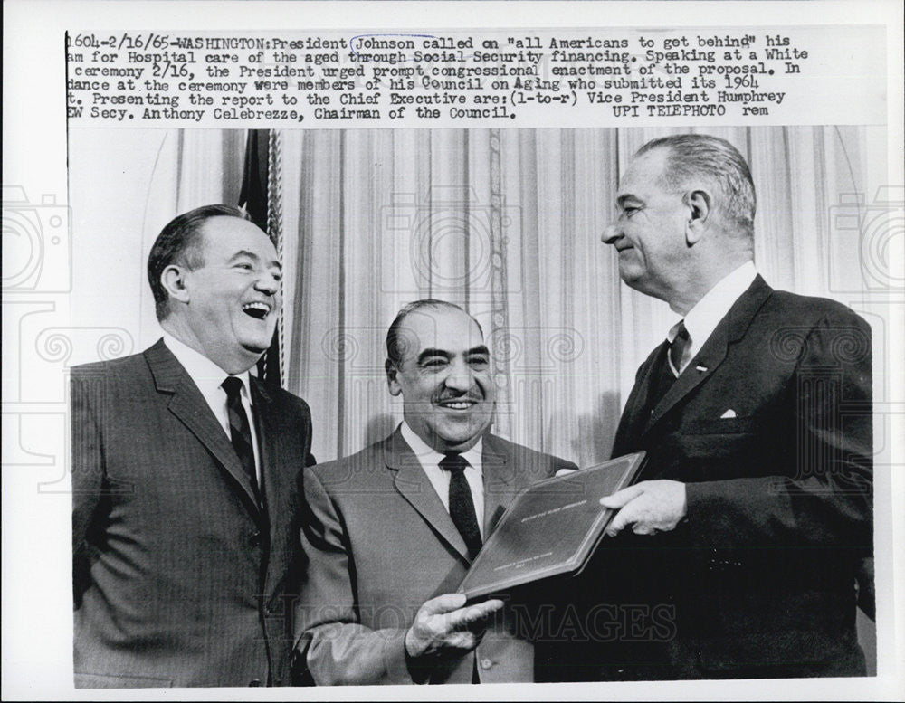 1965 Press Photo President Johnson Talks about Social Security At Ceremony - Historic Images