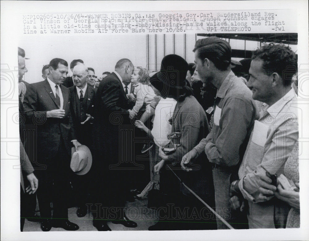 1964 Press Photo President Johnson With Carl Sanders &amp; Carl Vinson - Historic Images