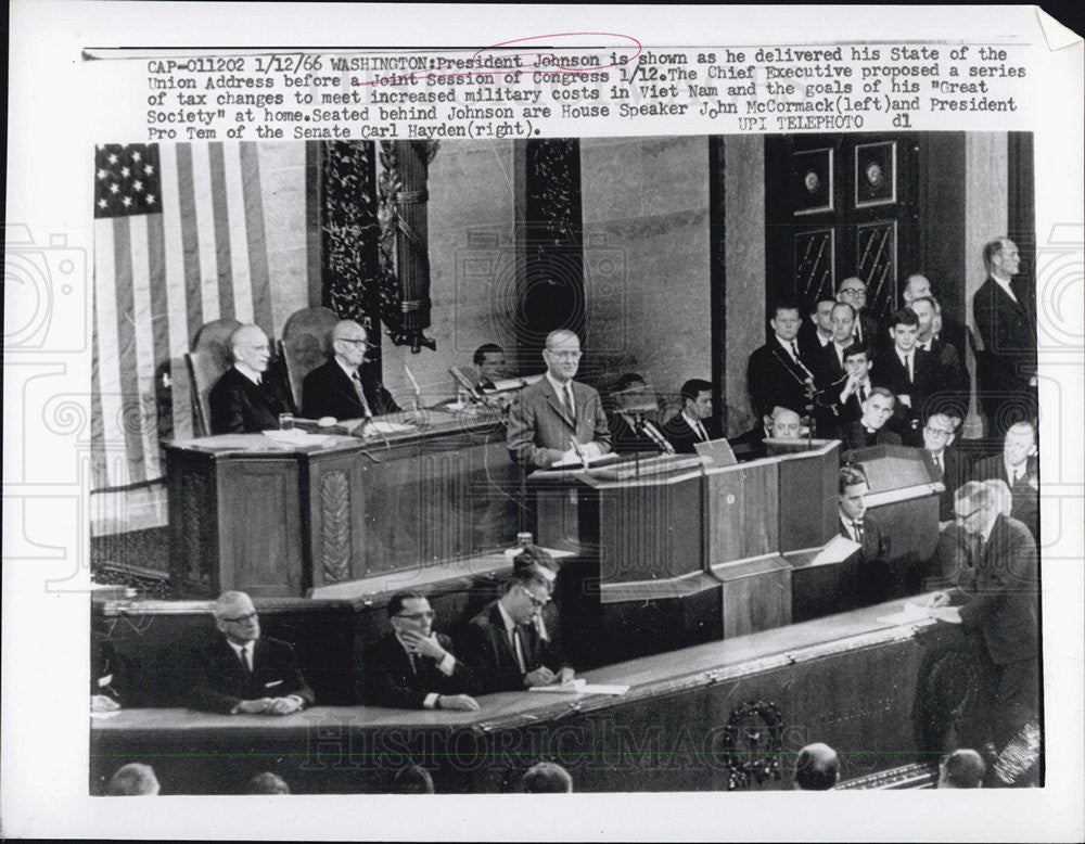 1966 Press Photo President Johnson, John McCormack and Sen. Carl Hayden - Historic Images