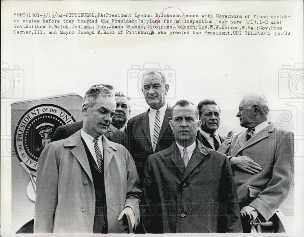 1964 Press Photo President Johnson, Gov. Matthew E. Welsh, Gov. James Rhodes - Historic Images