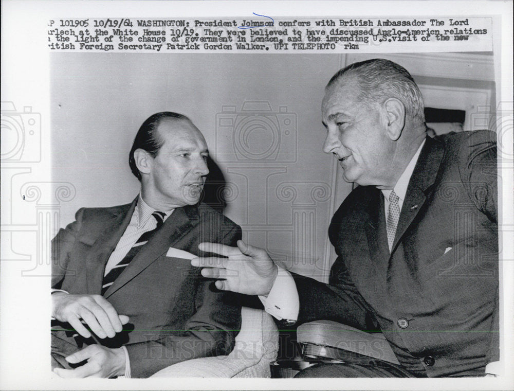 1964 Press Photo President Johnson with British Ambassador The Lord urlech - Historic Images