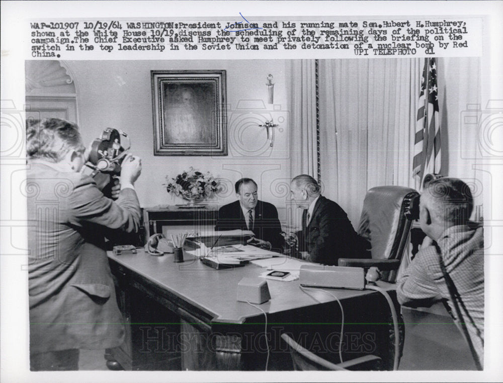 1964 Press Photo President Johnson and Senator Hubert Humphrey - Historic Images