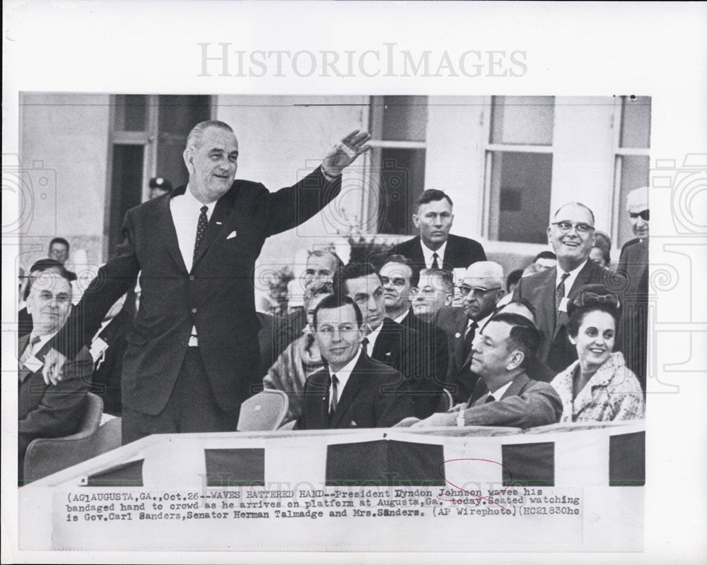 1964 Press Photo Pres. Lyndon  Johnson, Gov. Carl Sanders, Sen. Herman Talmadge - Historic Images