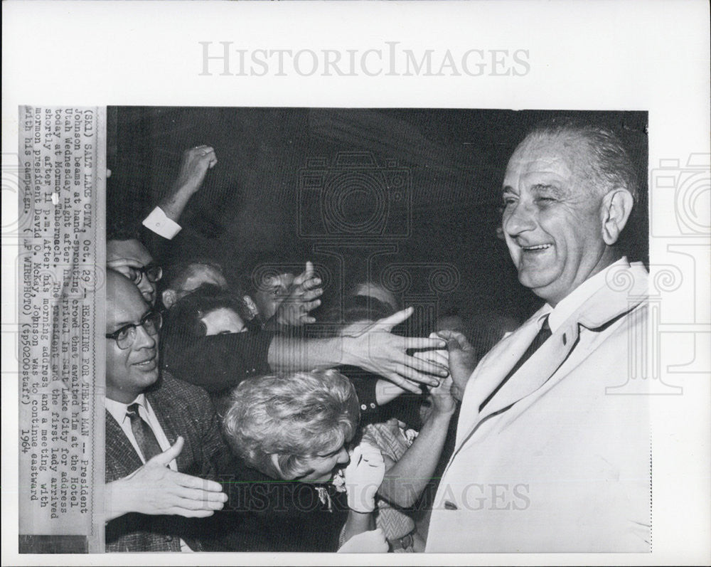 1964 Press Photo President Johnson at Hotel Utah - Historic Images