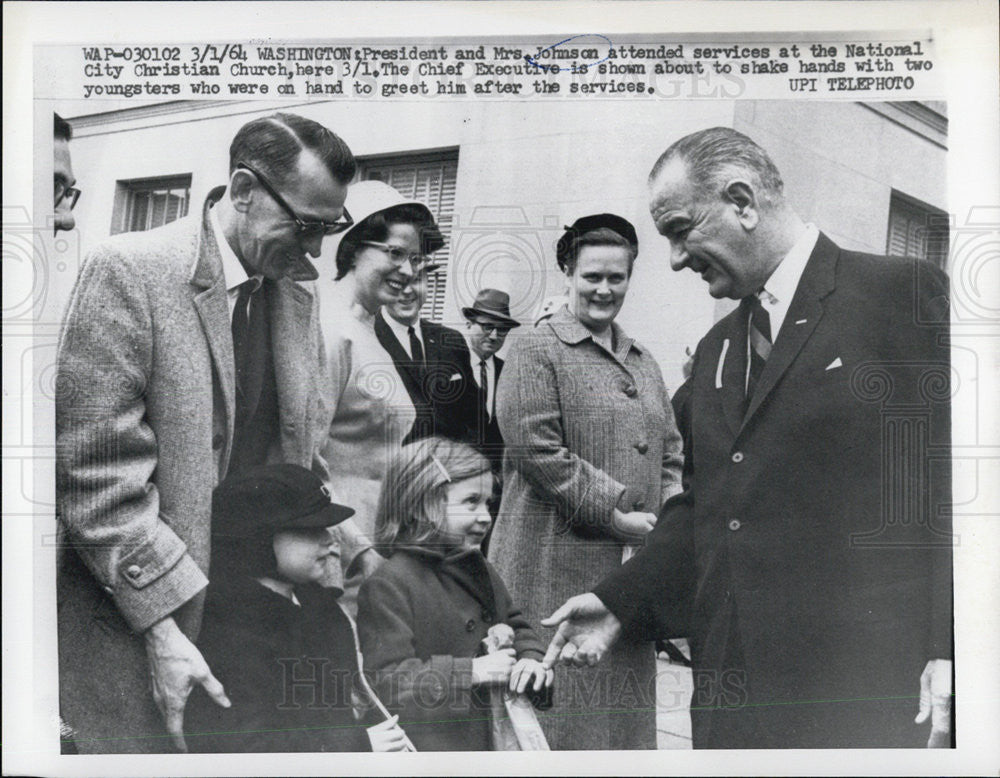 1964 Press Photo President &amp; Mrs. Johnson at National City Christian Church - Historic Images