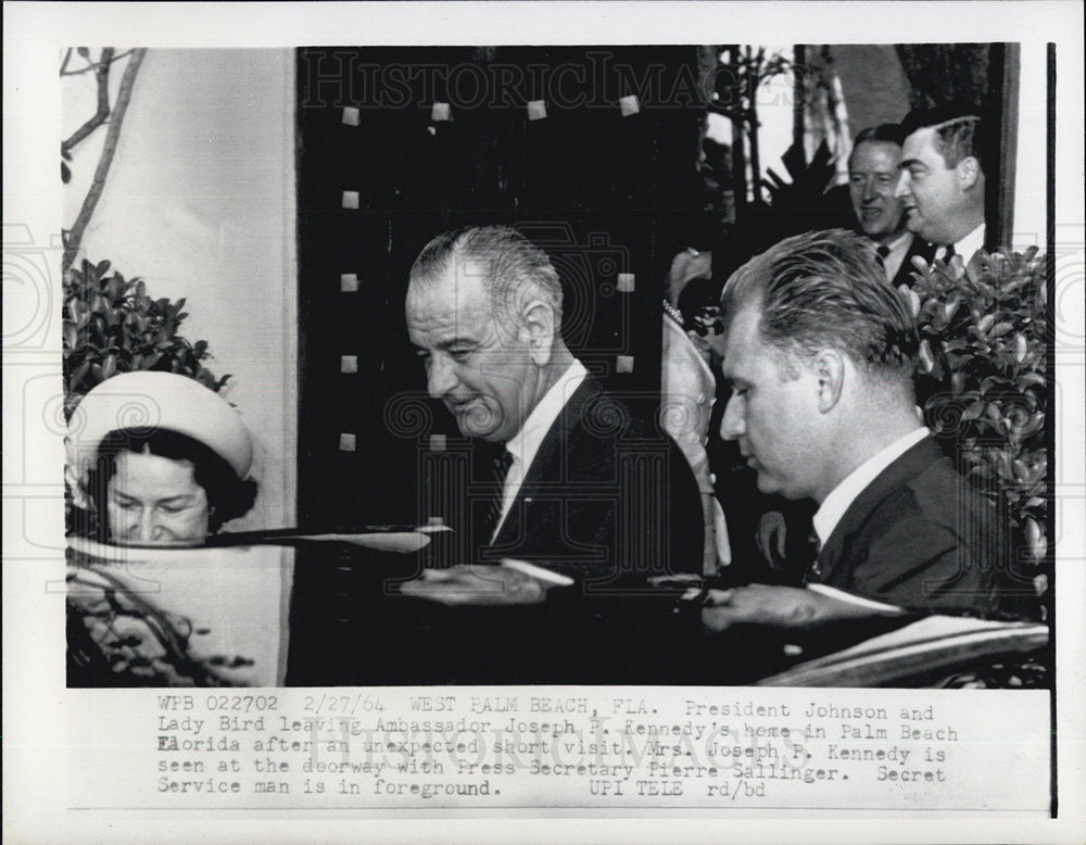 1964 Press Photo Pres. Johnson &amp; Lady Bird leaving Amb. Joseph Kennedy&#39;s home - Historic Images