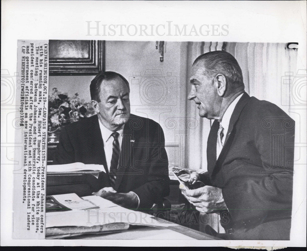 1964 Press Photo President Johnson with running mate Sen. Hubert Humphrey - Historic Images